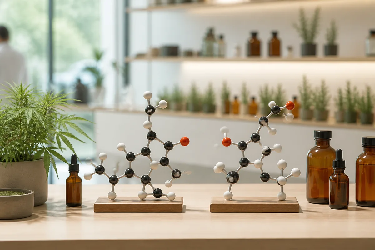 Deux structures moléculaires comparées sur fond de laboratoire